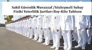 2021 Sahil Güvenlik Muvazzaf /Sözleşmeli Subay Fiziki Yeterlilik Şartları Boy-Kilo Tablosu