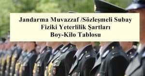2021 Jandarma Muvazzaf /Sözleşmeli Subay Fiziki Yeterlilik Şartları Boy-Kilo Tablosu