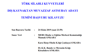 2019 Yılı Kara – Deniz  – Hava Dış Kaynaktan Muvazzaf Astsubay Alım İlanı