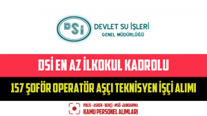 DSİ En Az İlkokul Kadrolu 157 Şoför Operatör Aşçı Teknisyen İşçi Alımı